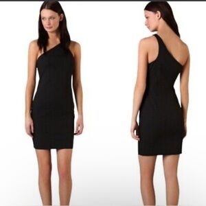 T Alexander Wang Stretch Cotton One Shoulder Mini Dress Black Size M Retail $275